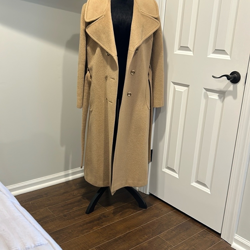 Unisex Tan Double-Breasted Wool Trench Coat vintage